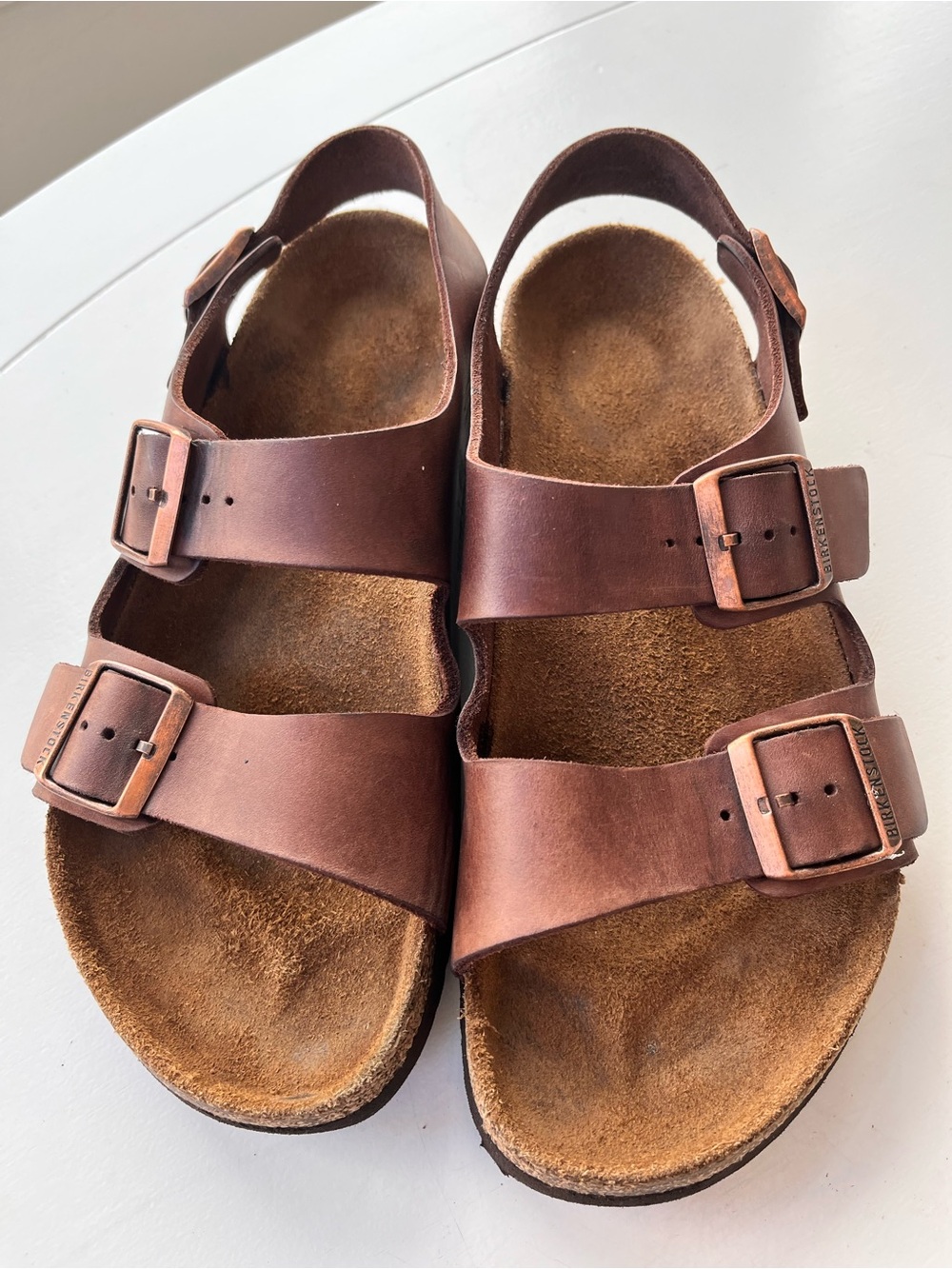 Birkenstock Brown Leather Three Buckle Sandals With Heal Strap